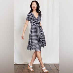 Boden Lara Fit & Flare Wrap Dress Navy/White sz 12L